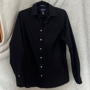 NWOT Lands End black long sleeve, wrinkle resistant shirt. Size 14 tall.